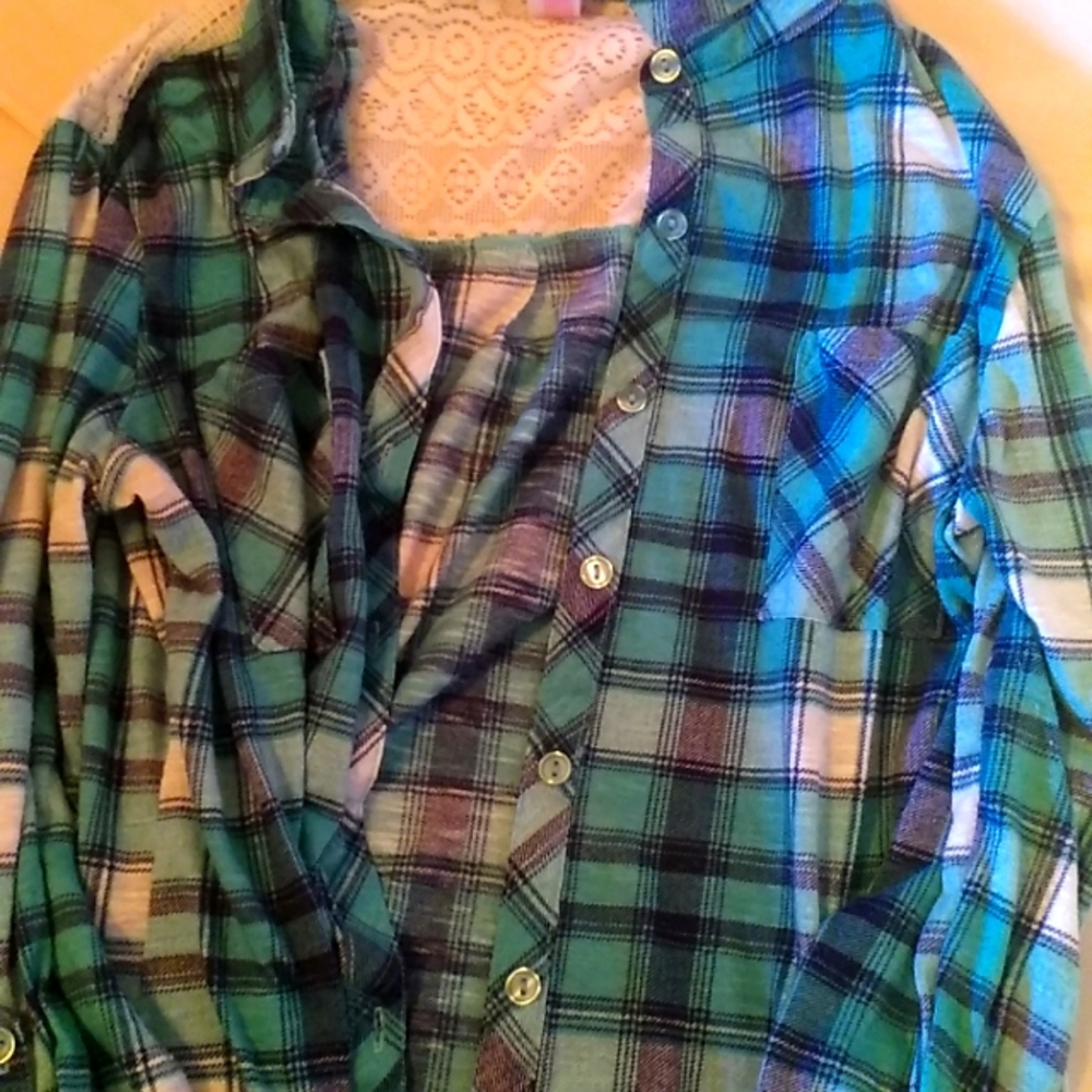 Plaid shirt. Turquoise blue